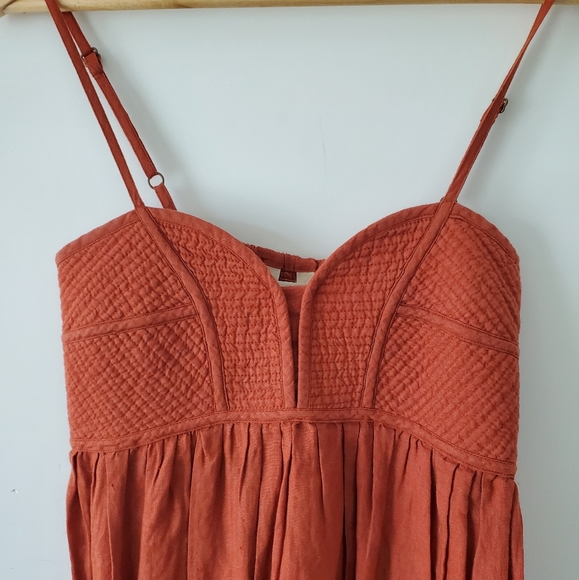 Voloshin Ruhi Linen Corset Stitched Dress - Cinnamon - Picture 9 of 16